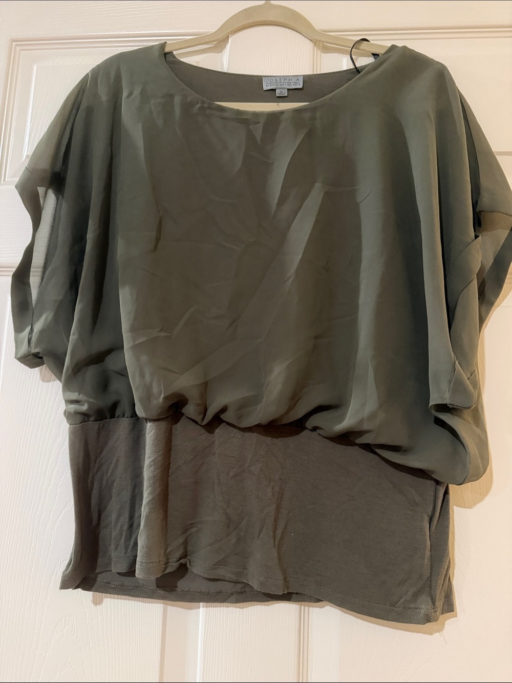 Joseph A Olive Green Layered Blouson Top